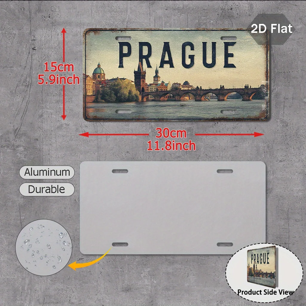 2D Flat Printing, 1pc, Vintage sign, only for decoration, Exterior Accessories (29.97cm x 14.99cm), Prague City Sign, Czech Retr