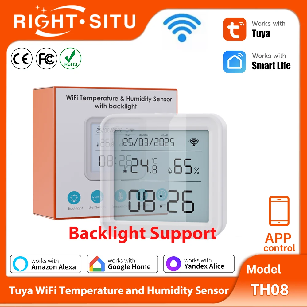 Tuya Neue WiFi Temperatur Feuchtigkeit Sensor Smart Leben Hintergrundbeleuchtung Hygrometer Thermometer Sensor Unterstützung Alexa Google Home Assistent