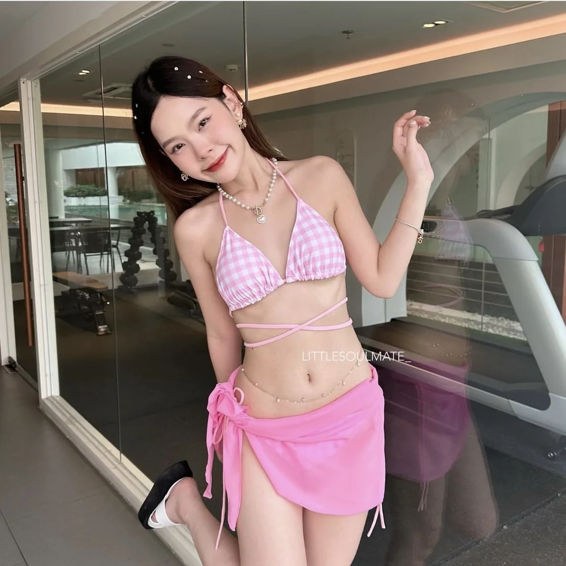 

Women's Two-piece Fashion Print Swimwear Korean Low Rise Bikini Sexy Open Back Sun Protection Blouse 4 Colors Women's Swimsuit