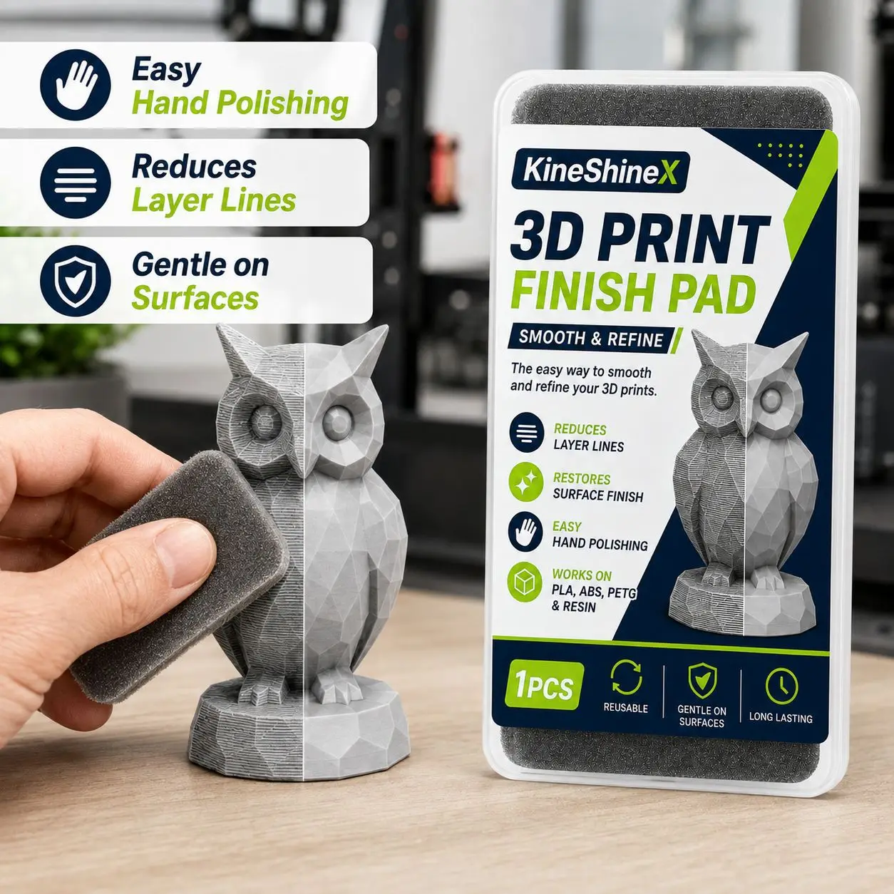 3D Print Finishing Pad, Reusable Polishing Sponge for PLA ABS PETG Resin Models, Surface Smoothing Tool for Layer Lines & Props