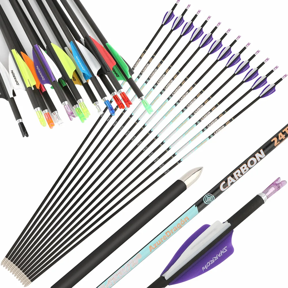 

6pcs Pure Carbon Arrows 32" Arrow Shaft SP300-1000 ID 4.2mm Rubber Air Groove Vanes Bow Archery Hunting Shooting Competition