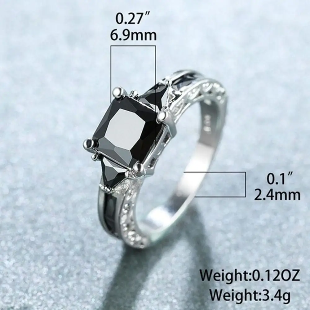 Cubic Zirconia Black Red Zircon Ring Luxury Vintage Gemstones Stone Ring Chunky Rectangular Exquisite Engagement Ring Girls