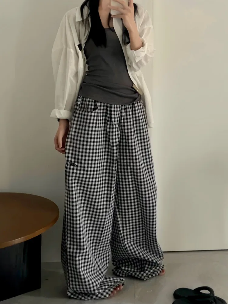 HOUZHOU Vintage Y2k Baggy Plaid Pants Oversized Woman Korean Fashion Harajuku Streetwear Japaese Style Casual Check Trousers