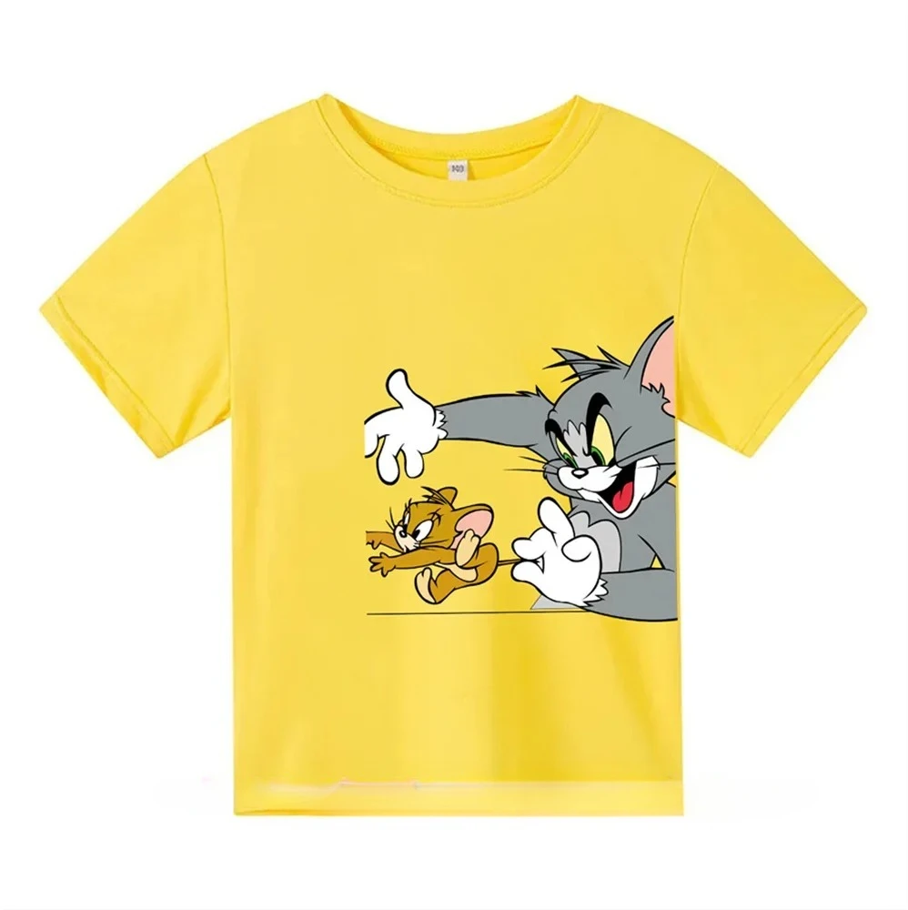 Disney Cat and Mouse Tom and Jerry Cartoon Anime Print Casual Loose Comfortable and Beautiful Children\'s Cotton Top T-shirt