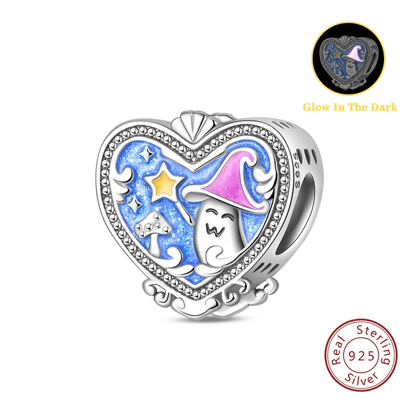 925 Sterling Silver Charms Fit Original Bracelet Necklace DIY Luminous Magic Mushroom Heart Shape Beads Women Birthday Jewelry