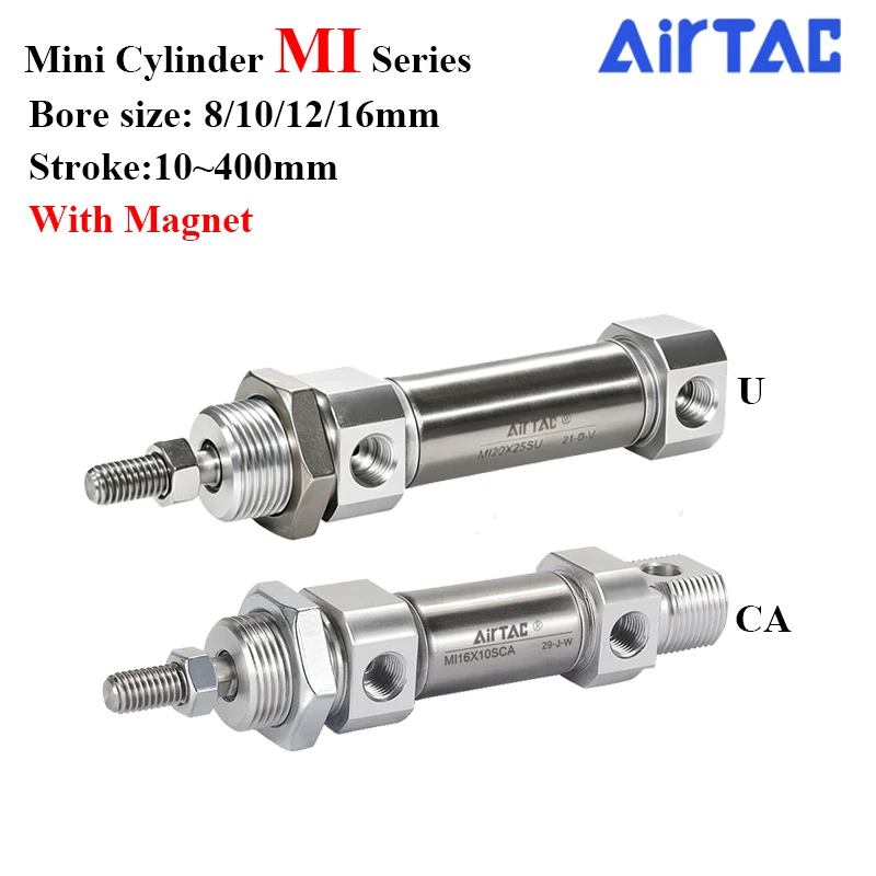 Пневматический мини-цилиндр двойного действия AirTAC MI8x10-S-CA MI10x50-S MI12x150-S-CA MI16x400-S-U с магнитом