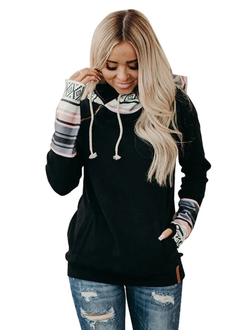 Primavera outono feminino hoodie moda personalidade rua cor correspondência com capuz pulôver lazer ao ar livre esportes de manga comprida topo