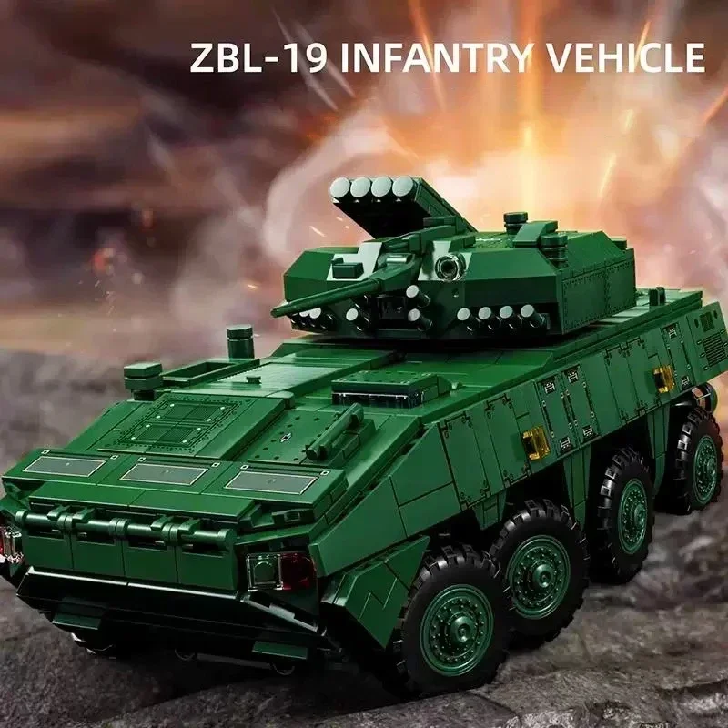 Bloco de construção de tanque de veículo de infantaria militar ZBL-19 carro blindado modelo de tijolo ww2 arma soldado brinquedos para presente de aniversário do miúdo moc