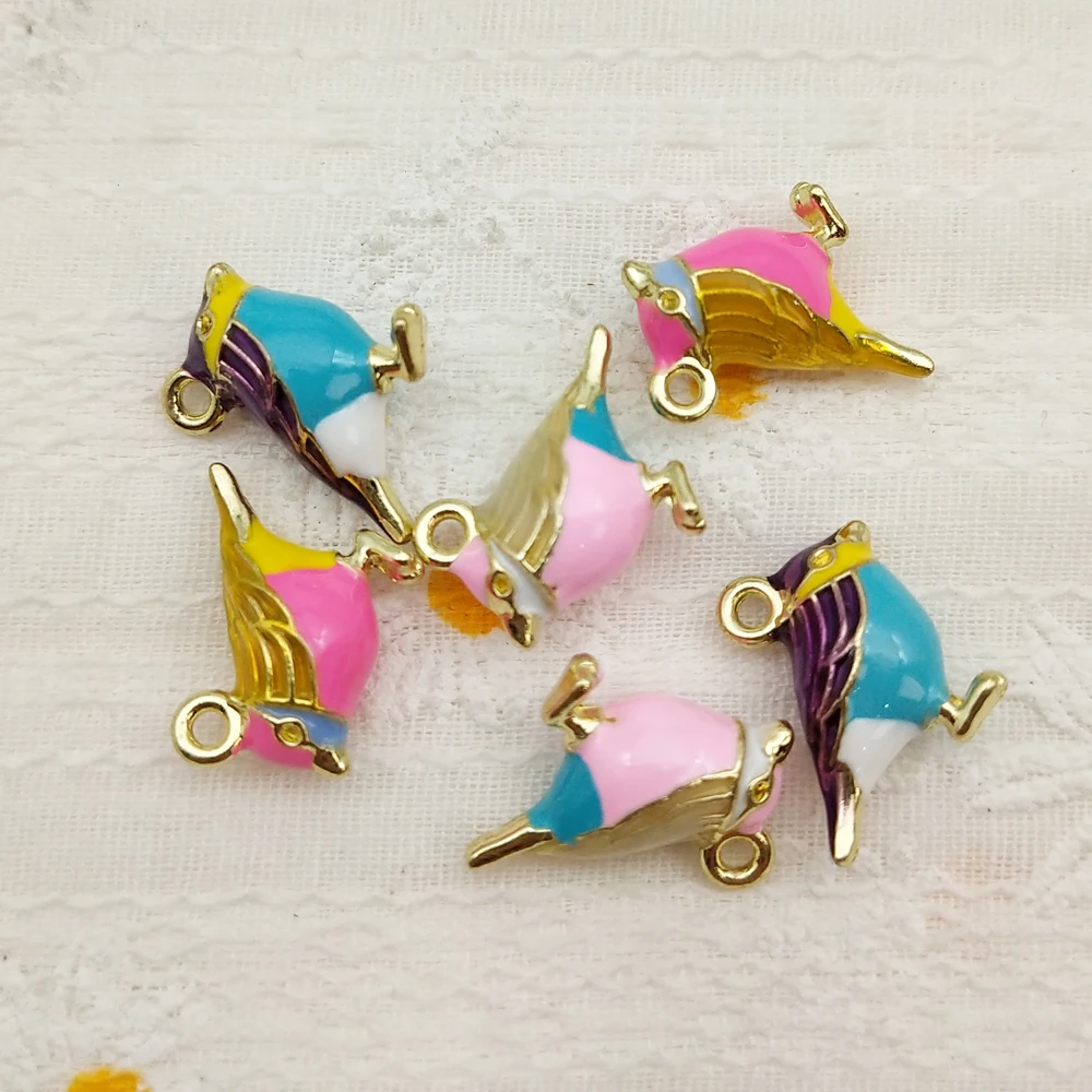 10pcs Cute Bird Charms for Jewelry Making Enamel Pendant Diy Accessories Alloy Metal Gold Plated