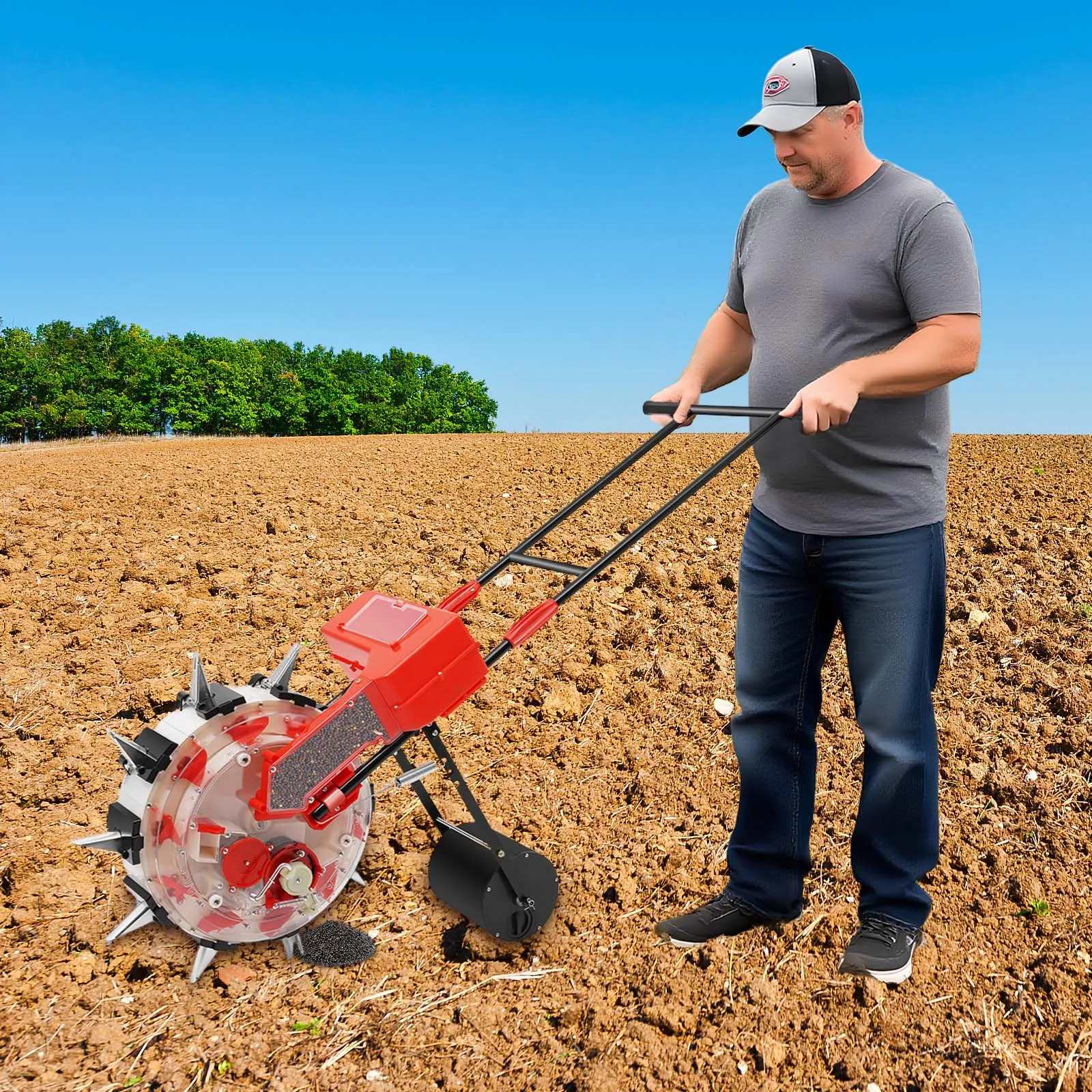 Garden Push Seeder Iron ABS 3.5-7.8cm Sowing Depth 16cm Spacing for Orchard Greenhouse Vegetable Plot