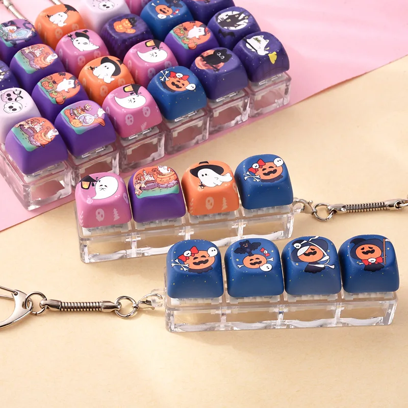 Halloween Fidget Tastatur-Schlüsselanhänger Niedlicher Geist Entspannungstaste Tastenkappe Tragbarer Fidget-Schlüsselanhänger Modischer Taschenanhänger als Halloween-Geschenk – Detail 6