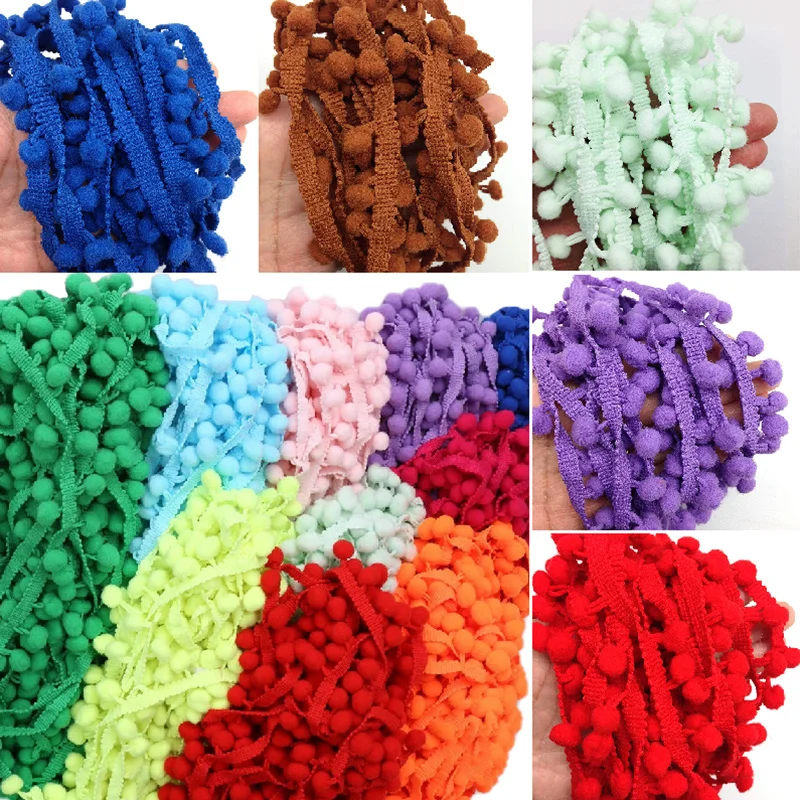 20Yards Mini Pom Pom Trim Ball Fringe Ribbon Lace Trim Fabric Ribbon Sew on PomPoms Fringe Tassel Lace for DIY Sewing Accessory