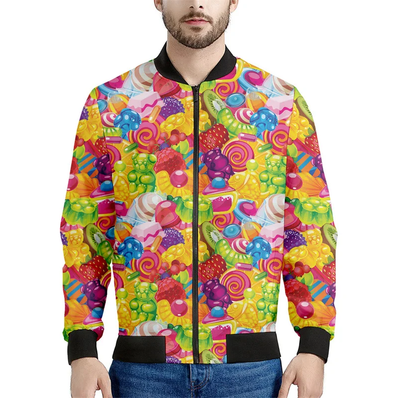 Candy Fudge Pattern Zipper Jacket Men Kids 3d Print Lollipop Sweatshirt Long Sleeves Tops Women Cool Street Bomber Jackets Coat