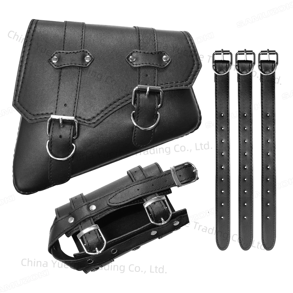 

For Harley Davidson Sportster XL883 XL1200 Black PU leather saddle luggage bag with kettle bag, motorcycle retro saddle bag