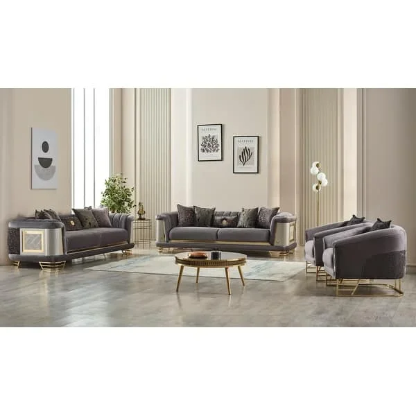 -Luxury Seat Velvet Lounge Sofa with Gold Stainless Steel Legs for Family Hotel Villa Apartment