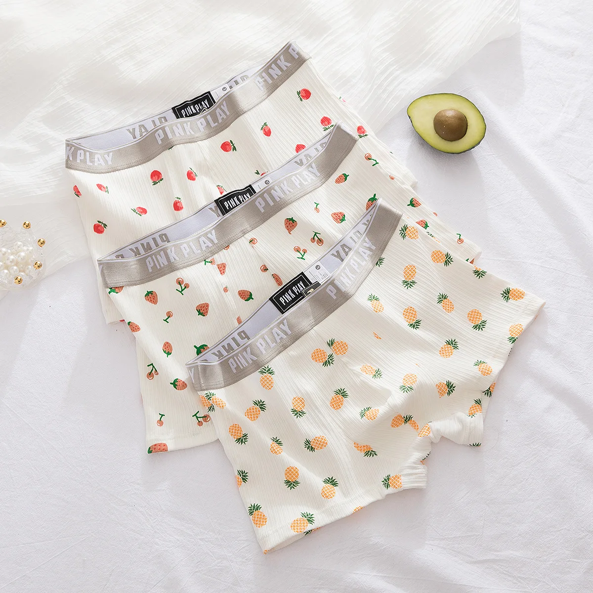 New Strawberry Cherry Peach Printed Trendy Men's Flat Corner Cotton Japanese Cute Couple Underwear