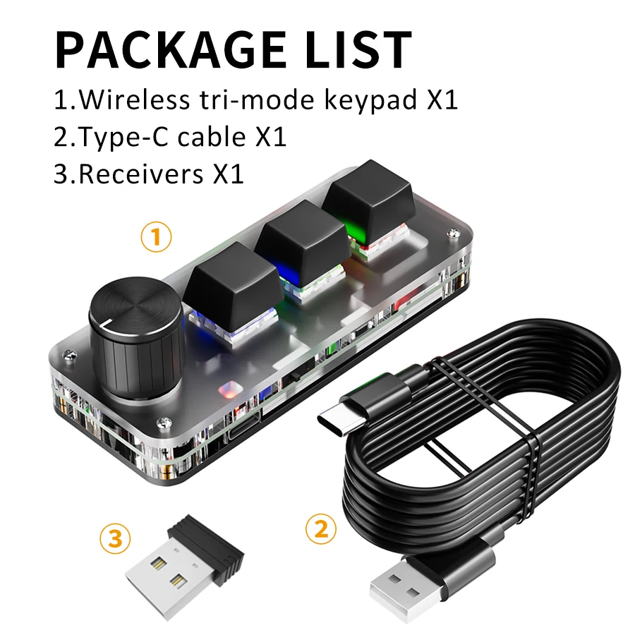 2.4G 3-key Customize Bluetooth Keyboard Macro Knob Copy Paste Shortcut Key E-sports Game Mini Mechanical Hot Plug Mini Keyboard