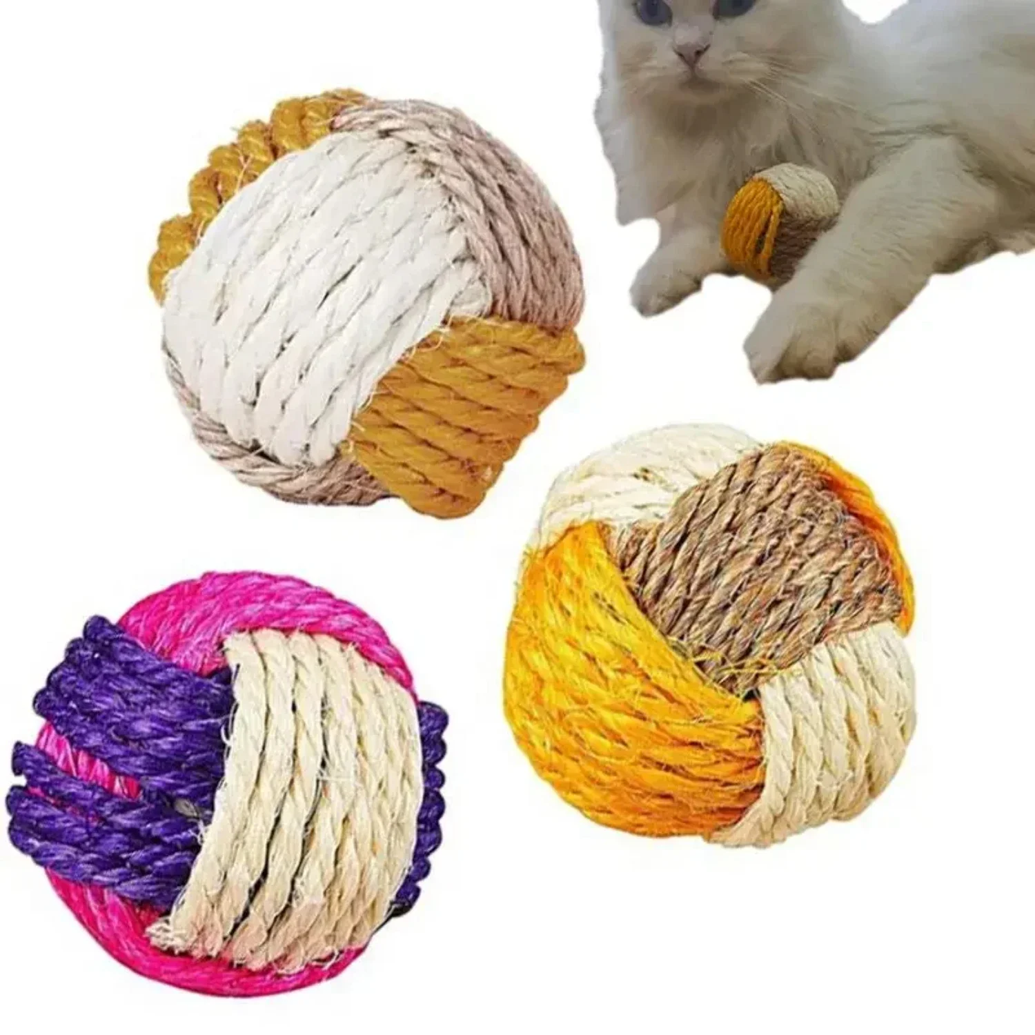 Exciting and vibrant Stimulating Sisal Cat Ball Toy - Engaging Pet Gift for Endless Hours of Play - Colorful and Playful Design