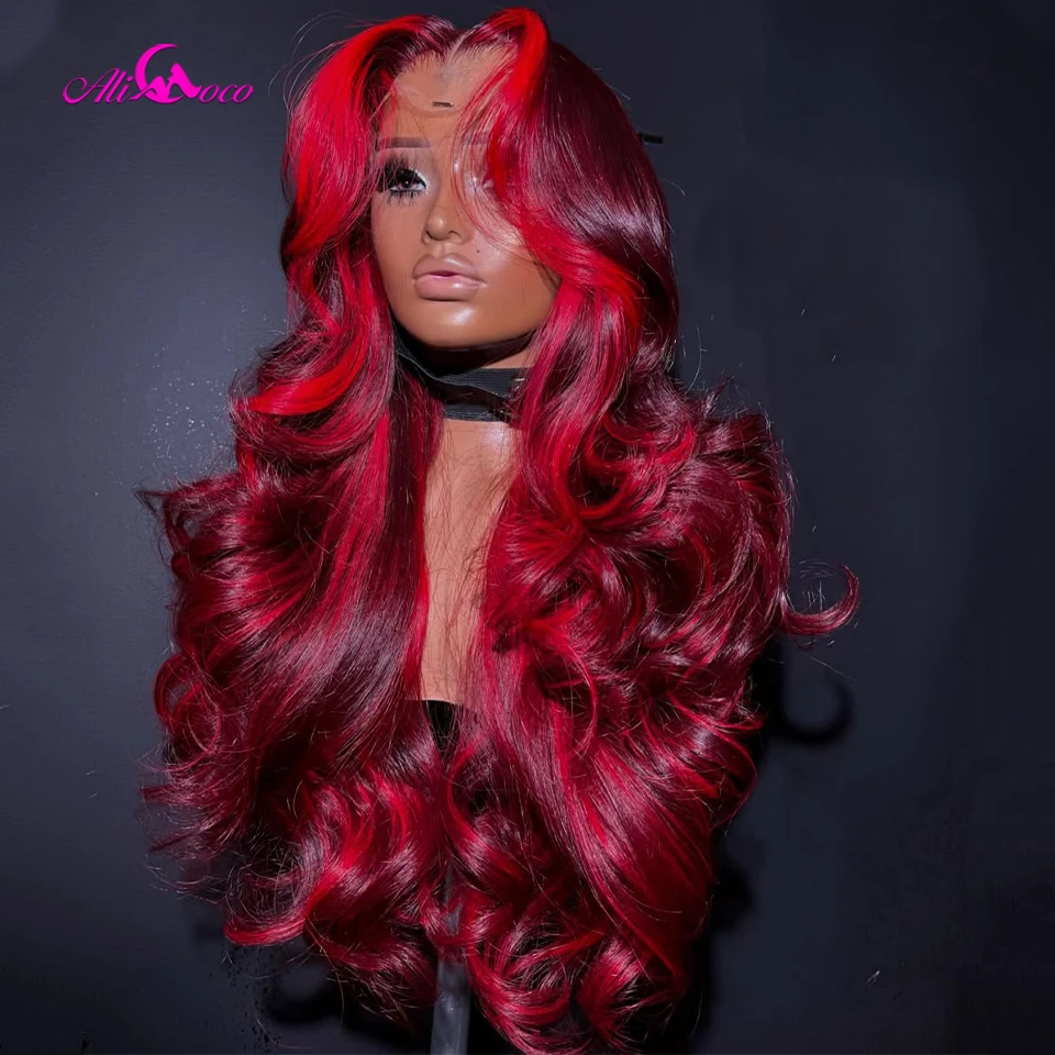 

Выделите красный и 99J парик из натуральных волос объемной волны 13x4, кружевной передний красный и бордовый цвет, 13x6, прозрачные парики для женщин