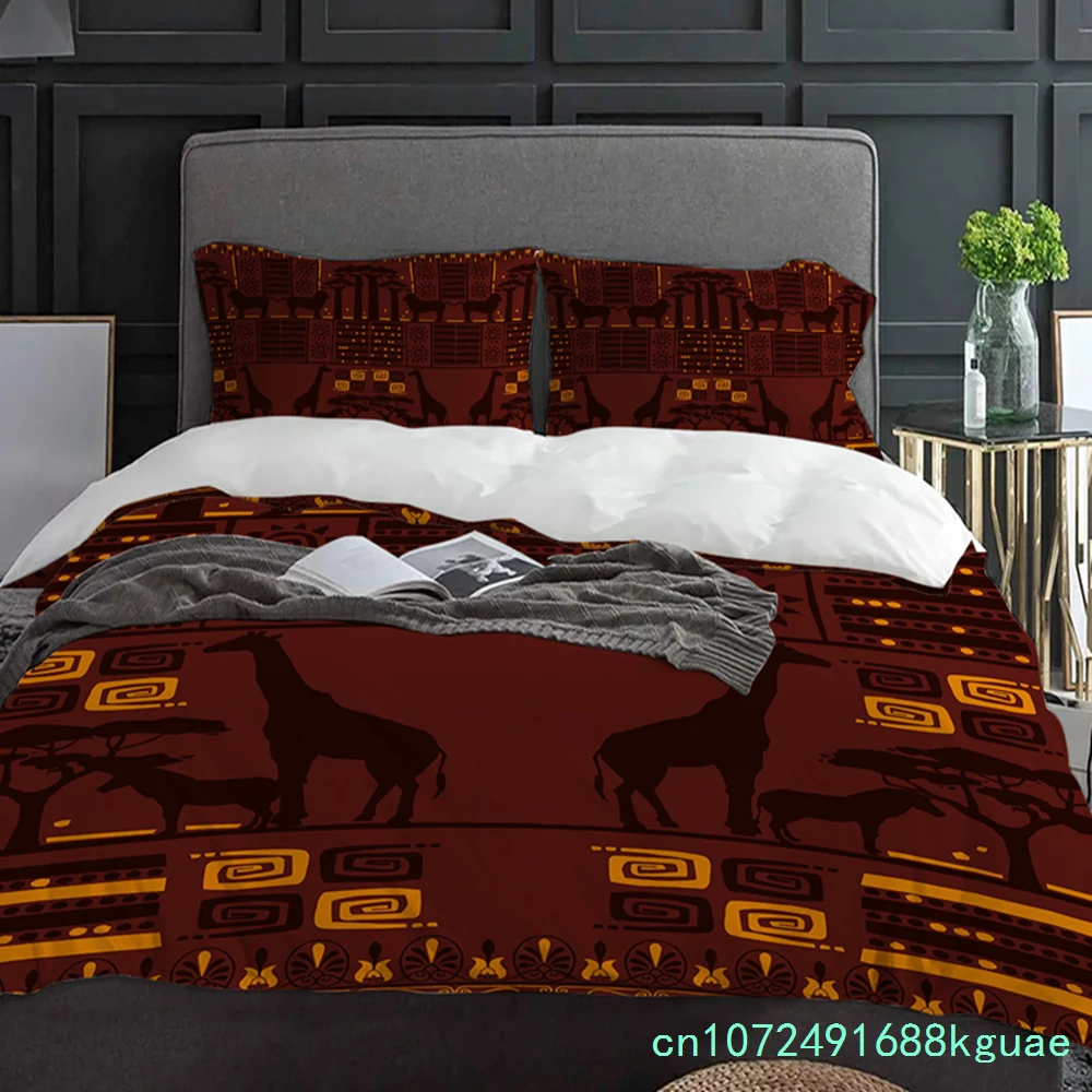 African Giraffe Lion Silhouette 3pcs Bedding Set For Double Bed Home Textile Duvet Cover Quilt Cover Pillowcase 3