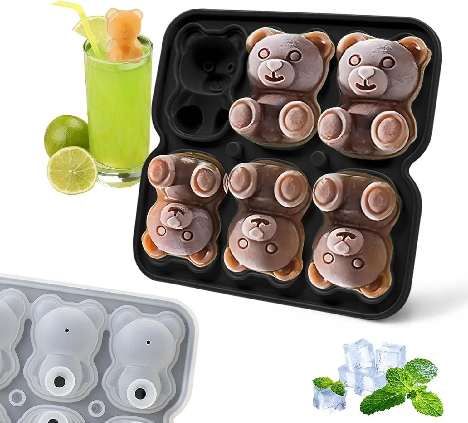 

Форма для кубиков льда Bear, большой лоток для кубиков льда с крышкой для коктейльного виски Bourbon, лотки для кубиков льда Teddy Bear для морозильной камеры Fun Shape,