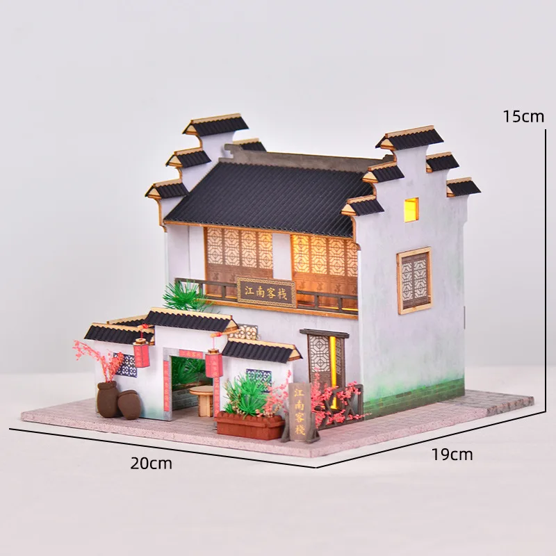 OUZEY Water Town Inn DIY، نموذج خشبي ثلاثي الأبعاد على الطراز الصيني، هدية العمارة القديمة للمراهقين #6