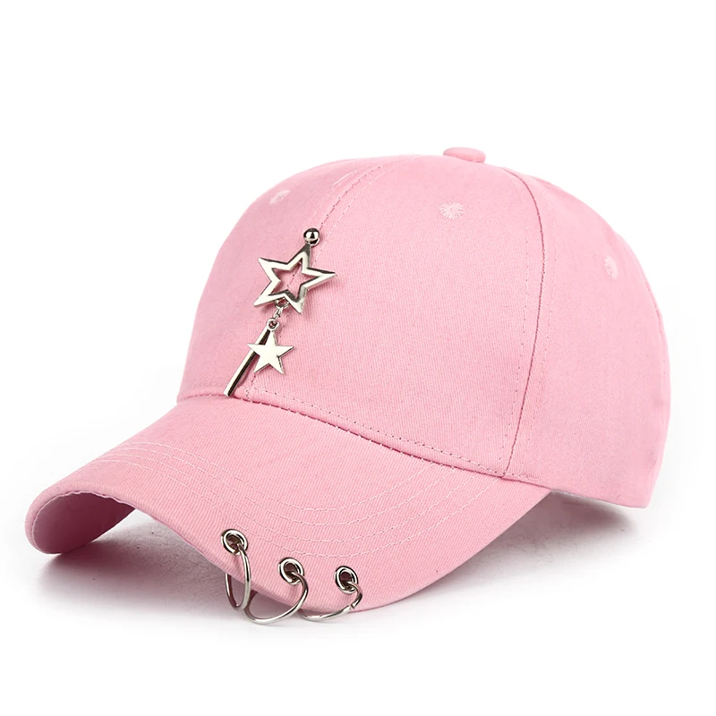 Women\'s Fashion Three Ring Star Pendant Baseball Hat Hip Hop Street Dance Decorative Hat Summer Adjustable Sunshade Hat