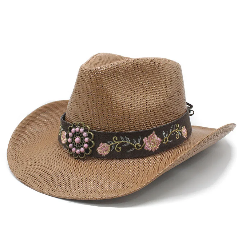 New hats for men and women Embroidered Decorative Breathable Straw Sun Hat for Men, Sun Protection Beach Hat, Cowboy Hat