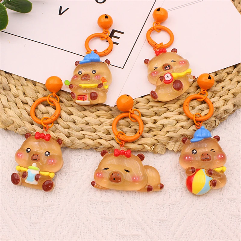 Cute Cartoon Luminous Capybara Keychain Glow In The Dark Bag Hanging Pendant Funny Capybara Doll Car Keys Accessories