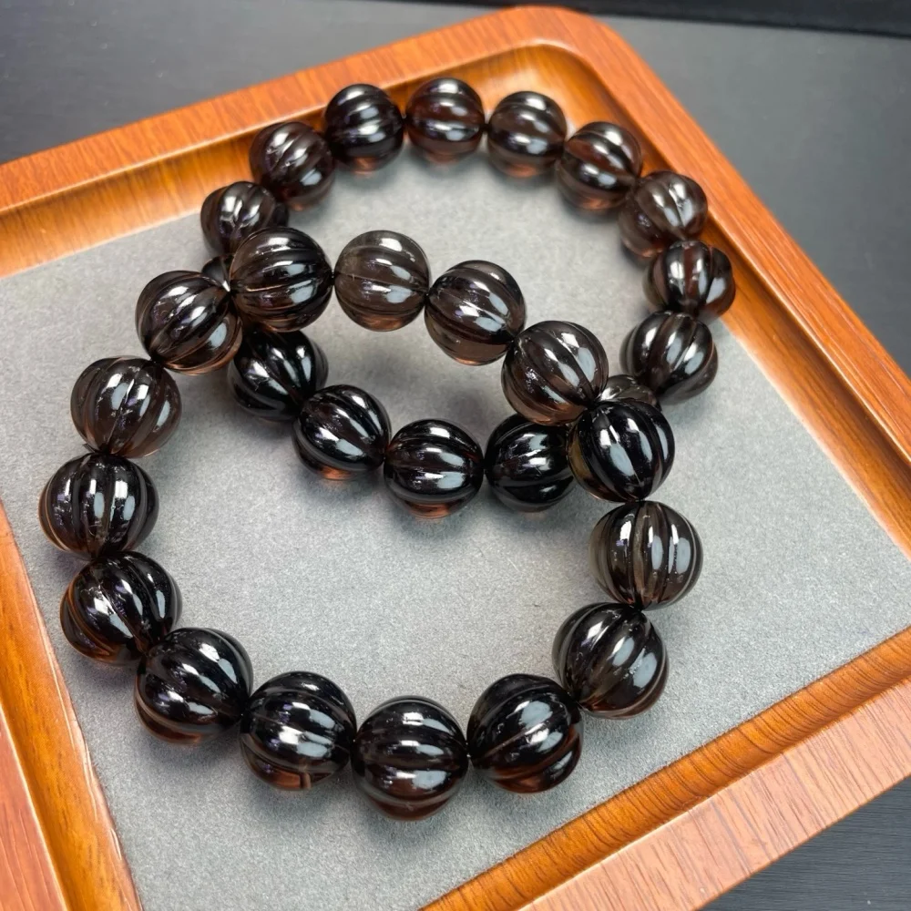 Natural Smoky Quartz Pumpkin Beads Bracelet 13mm Healing Reiki Crystal Fashion Fengshui Jewelry for Men And Women Birthday Gift view 2