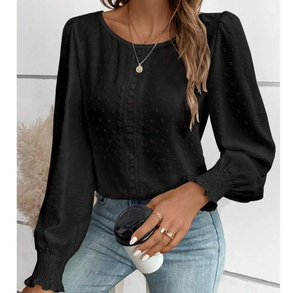 New Women\'s Round Neck Lace Patchwork Casual Solid Color Shirt 2024 Office Lady Orange Long-Sleeved Pullover Blouse Femme Blusas