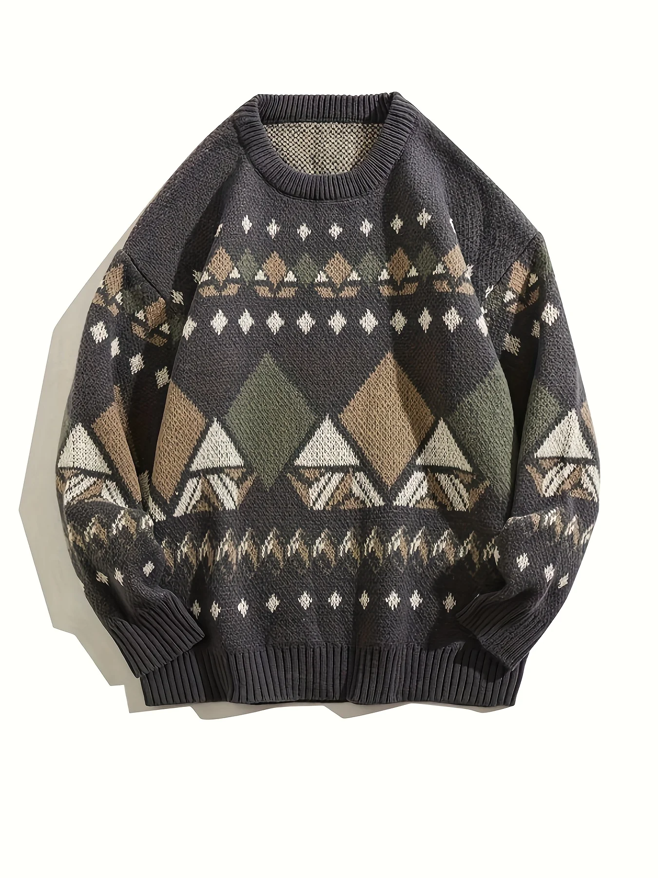 

Men's Retro Casual Sweater, Loose Ethnic Style Knitted Pullover for Autumn and Winter