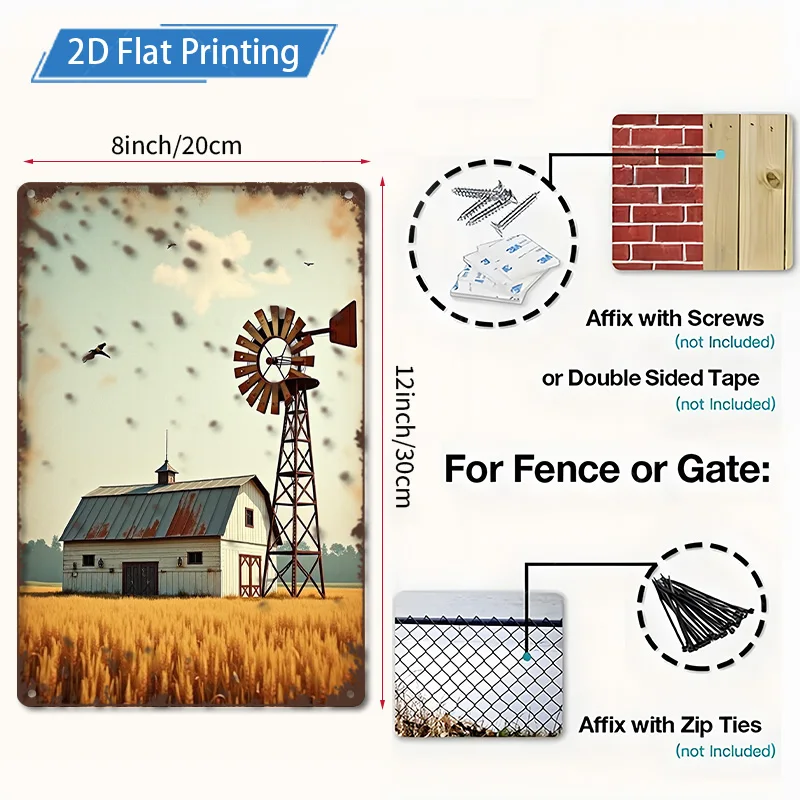 1 قطعة 8x12 بوصة علامة معدنية ريفي مزرعة طاحونة معدنية جدار الفن ، ديكور مشهد الحظيرة خمر