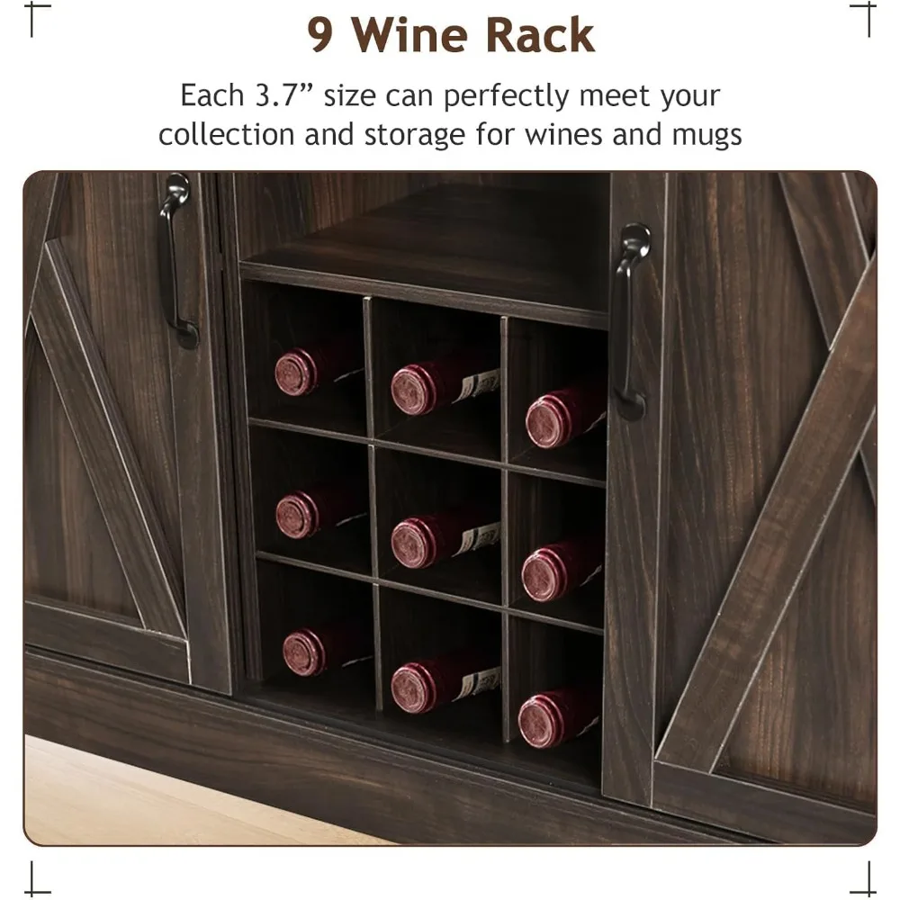 72 armadietto da bar con 2 ante in vetro e 9 portabottiglie, armadietto alto con contenitore, portabottiglie con 4 Ro