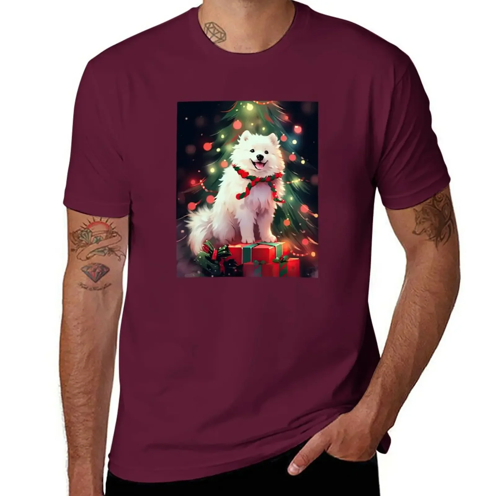 Cheavyweight streetwear anime  clothes New  Round fashion manga Samoyed Dog Christmas  cute tops Blouse fruit of the loom mens