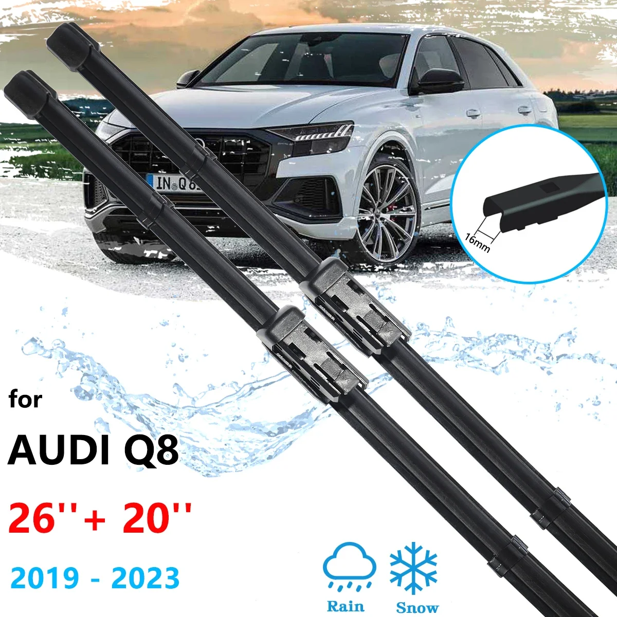 

For Audi Q8 2019 2020 2021 2022 2023 Front Frameless Wiper Blades Windshield Windscreen Window Brushes Cleaning Car Accessories