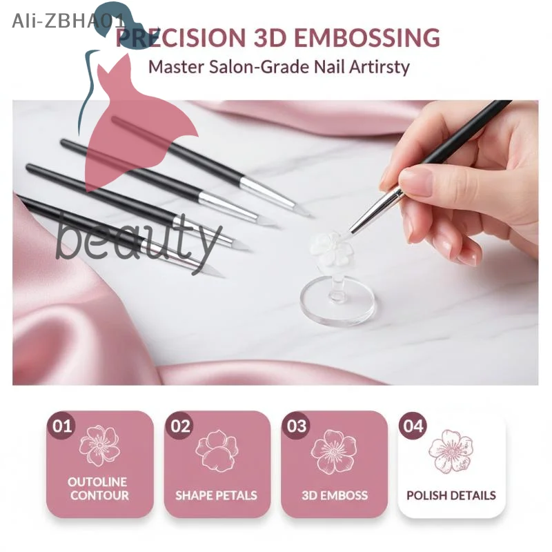 5Pcs/Set Silicone Nail Art Pen Brush UV Gel Polish Tip 3D Image DIY Dotting Polish Brushes Sculpture Pen DIY Manicure Tool