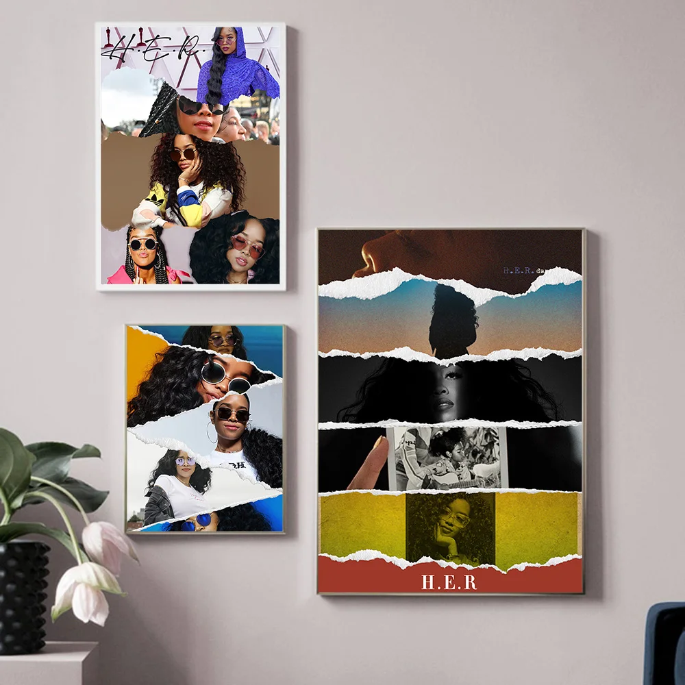 H.E.R. Rapper Star Print Art Poster Hip Hop Music Singer Wall Stickers Canvas Painting Bar Pub Club Decor