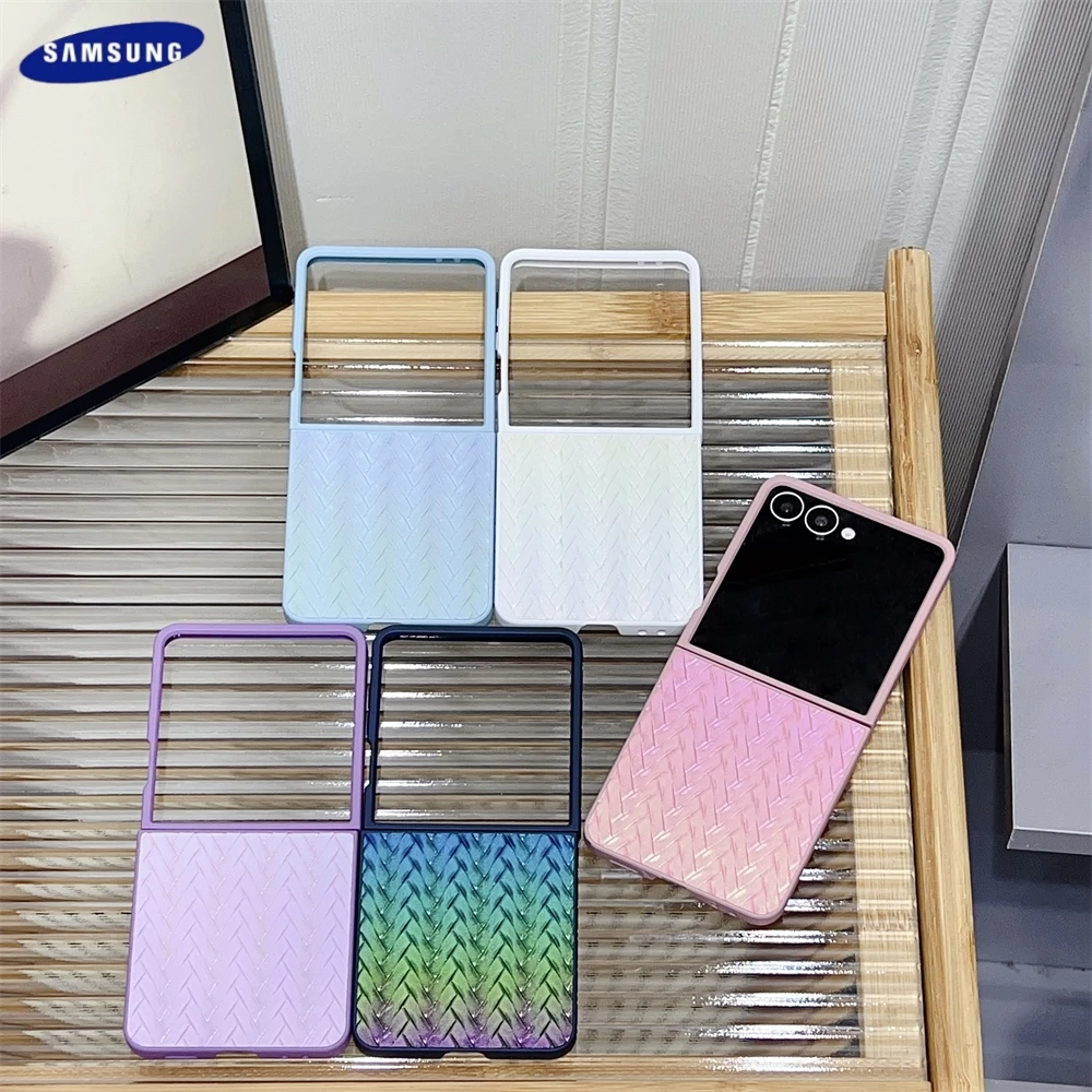 Luxe Kleurverloop Weave Patroon Zachte Telefoon Case Voor Samsung Galaxy Z Flip 7 6 5 4 3 5G Set Schokbestendige Beschermende Achterkant