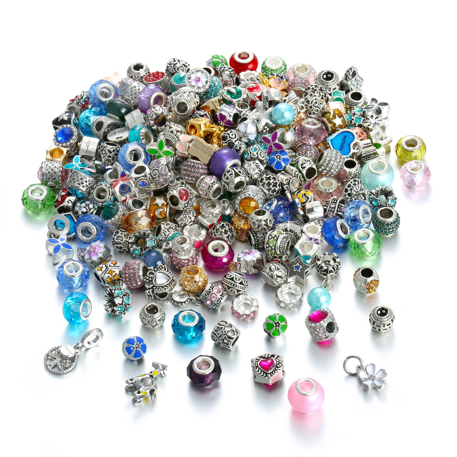 10/20/50 Pcs Random Mix Enamel Crystal Zinc Alloy Beads fit Bracelet Keychain Wholesale Classic Charms Jewelry Accessories