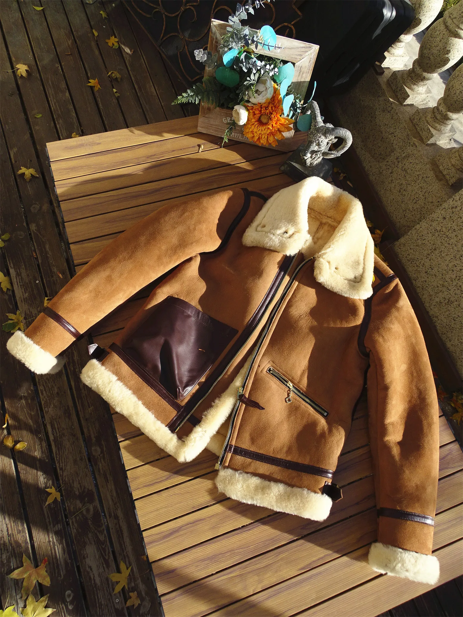 Light Brown Winter Shearling Jacket Men Retro Style Plus Size 4XL Genuine Natural Thick Sheepskin Warm Leather Coat