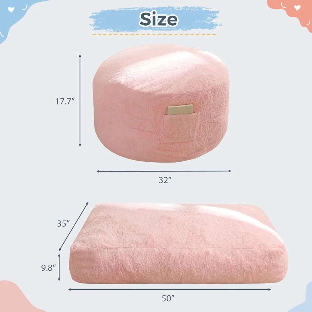 Bean Bag Chair,Convertible Bean Bag Folds from Lazy Chair to Floor Mattress Bed, Stuffed Floor Couch Sofa Bed