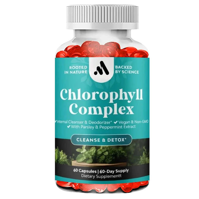 Chlorophyll Capsules with Peppermint & Parsley Extracts for Internal Deodorizing Healthy Skin Immunity & Digestive Support