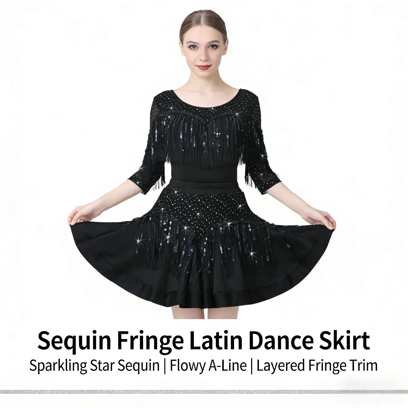 

Womens Modern Jitterbug Dance Skirt Sparkly Ballroom Latin Performance Skirt