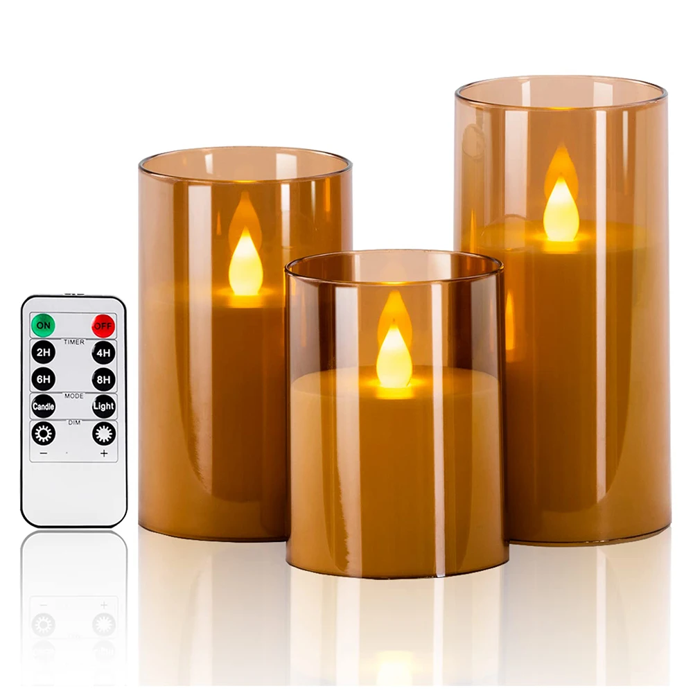 LED Electronic Candle Lights Flameless Candle With Remote Control Timer LED Glass Candle Full Set For Wedding Christmas Decor