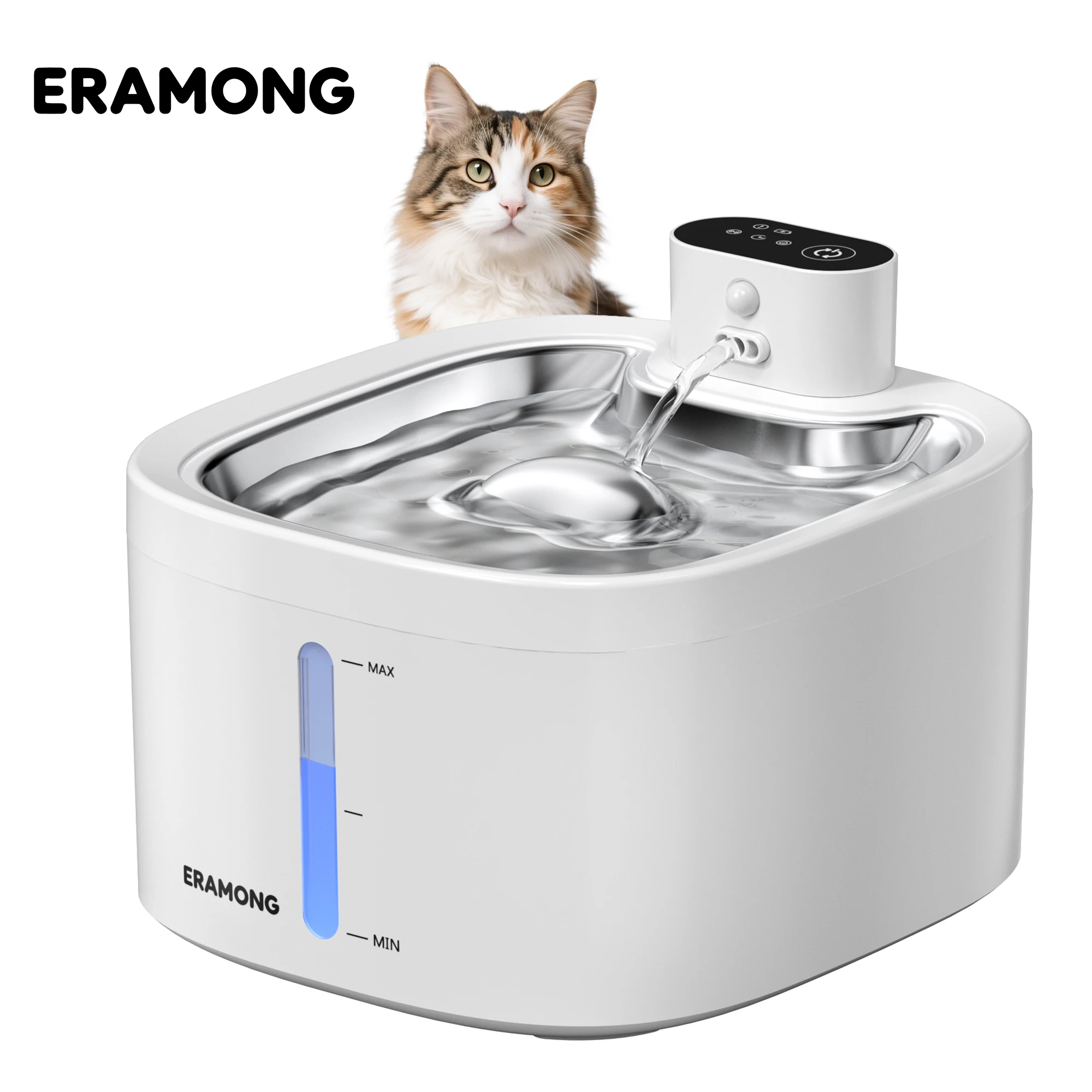Image of 3,5-Liter-Smart-Haustierbrunnen, Katzenwasserspender mit Bewegungssensor, automatischer Wasser- und Futterspender für Katzen/Hunde, USB-aufladbar mit Wasserstandsanzeige, 3 Betriebsmodi, geeignet für