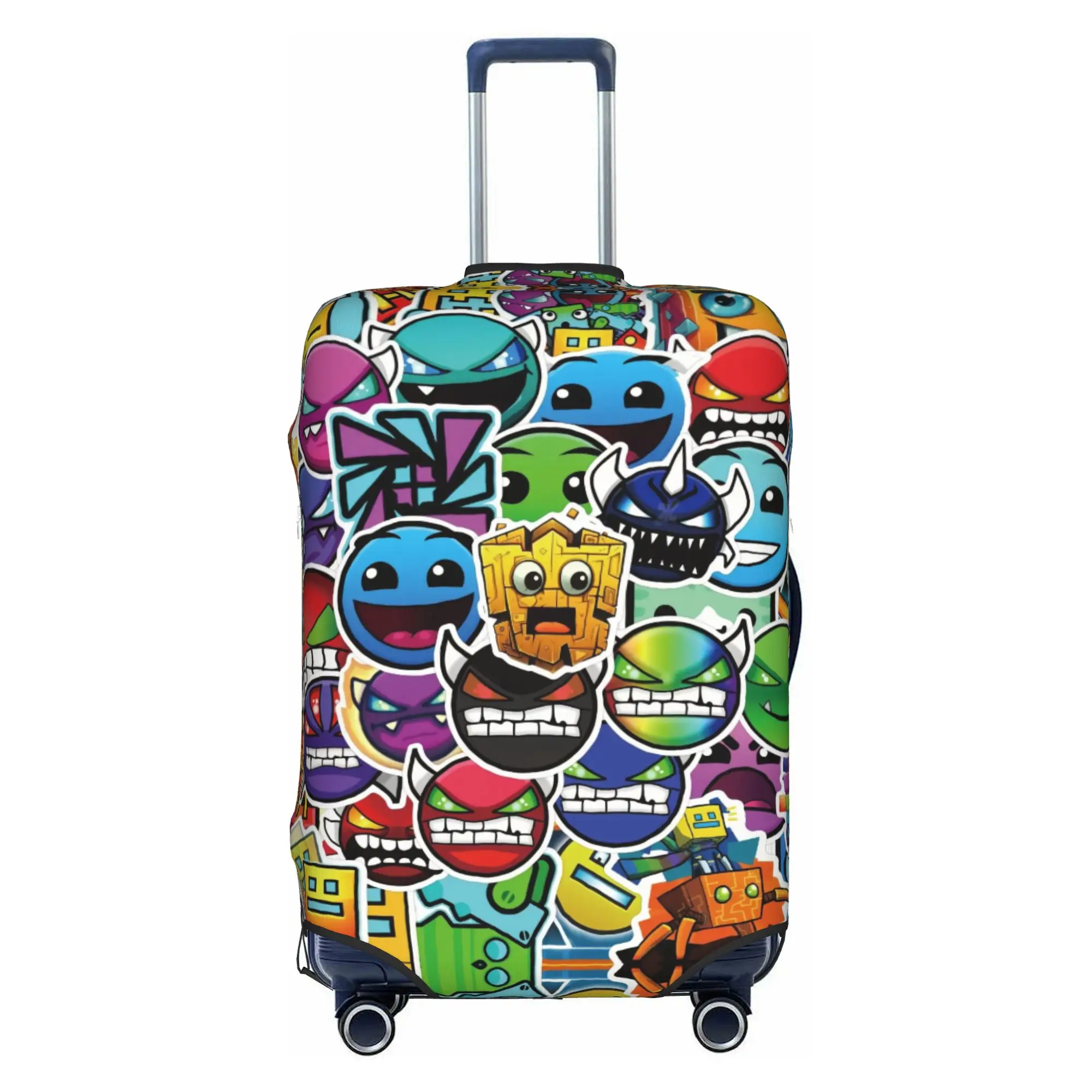 Cartoon Geometry Dash Video Game Luggage Cover Protector Funny Travel Suitcase Covers for 18-32 Inch