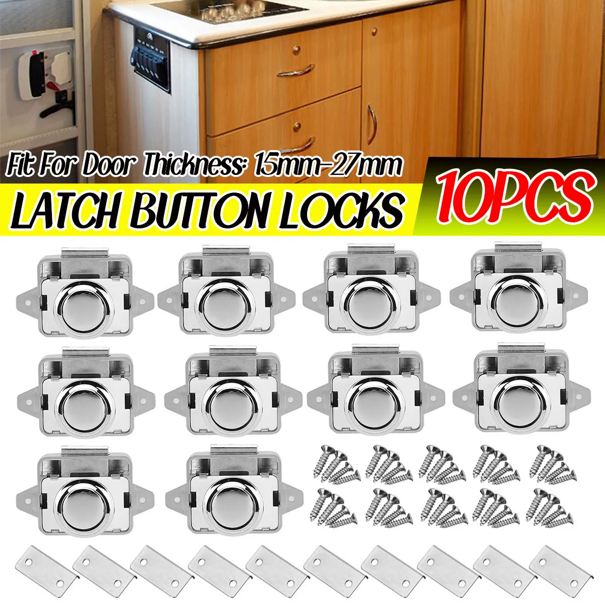 10Pcs Diameter 26mm RV Car Push Lock Camper Caravan Boat Drawer Latch Button Locks For Furniture Hardware