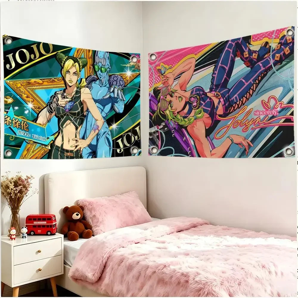 Anime Jojo's Bizarre Adventure Jolyne Cujoh Flags Four Ring Borderless Art Decor Indoor Outdoor Use Simple Hang And Install