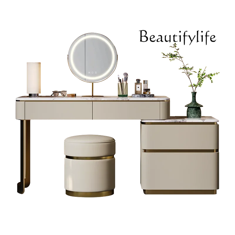 

Light luxury makeup table Premium villa large flat solid wood marble bedside table integrated dresser